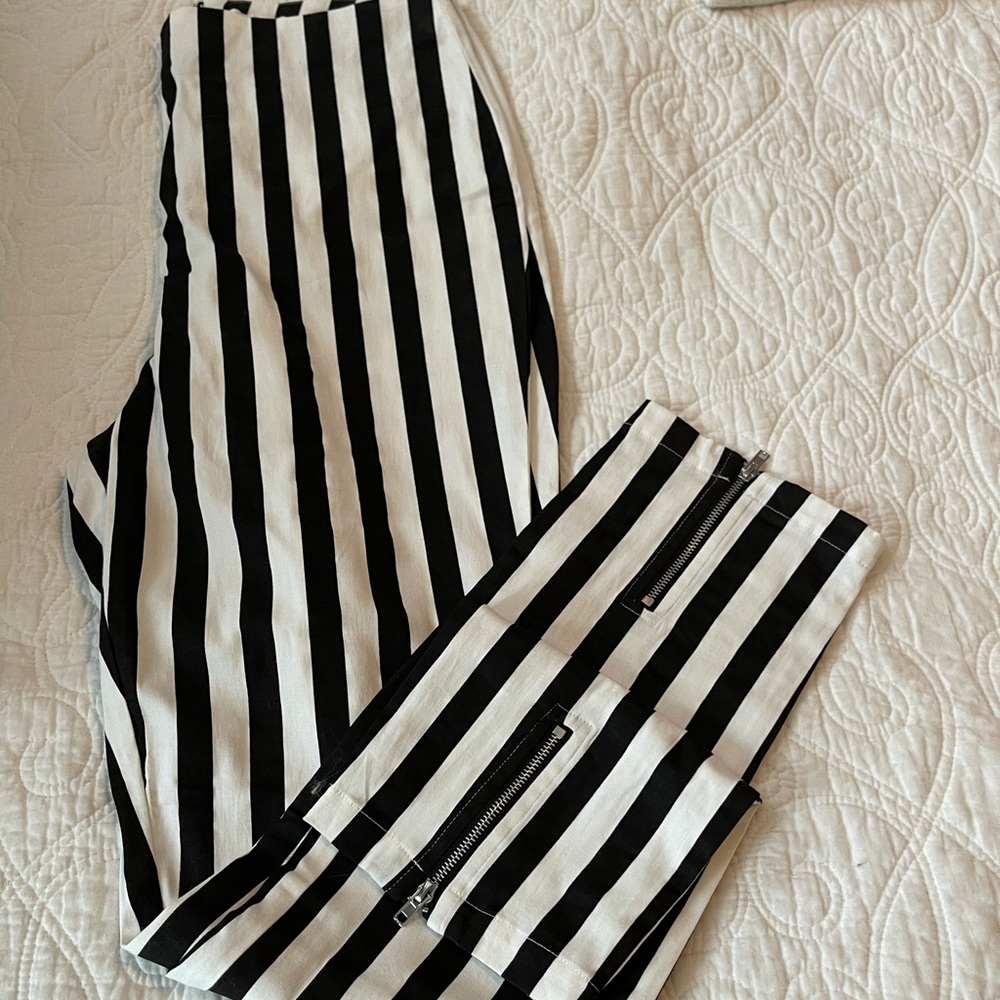 Black and white striped pants